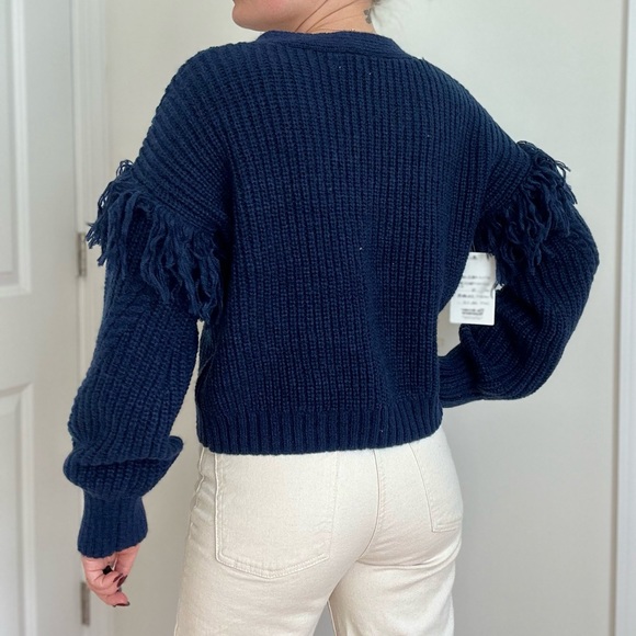 Fringe Trim Heavy Knit V-neck Cardigan - Picture 9 of 9